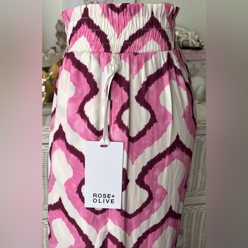 Rose & Olive Resort wide leg Pants high waisted - Pink & White colors Size S NWT - Picture 6 of 12